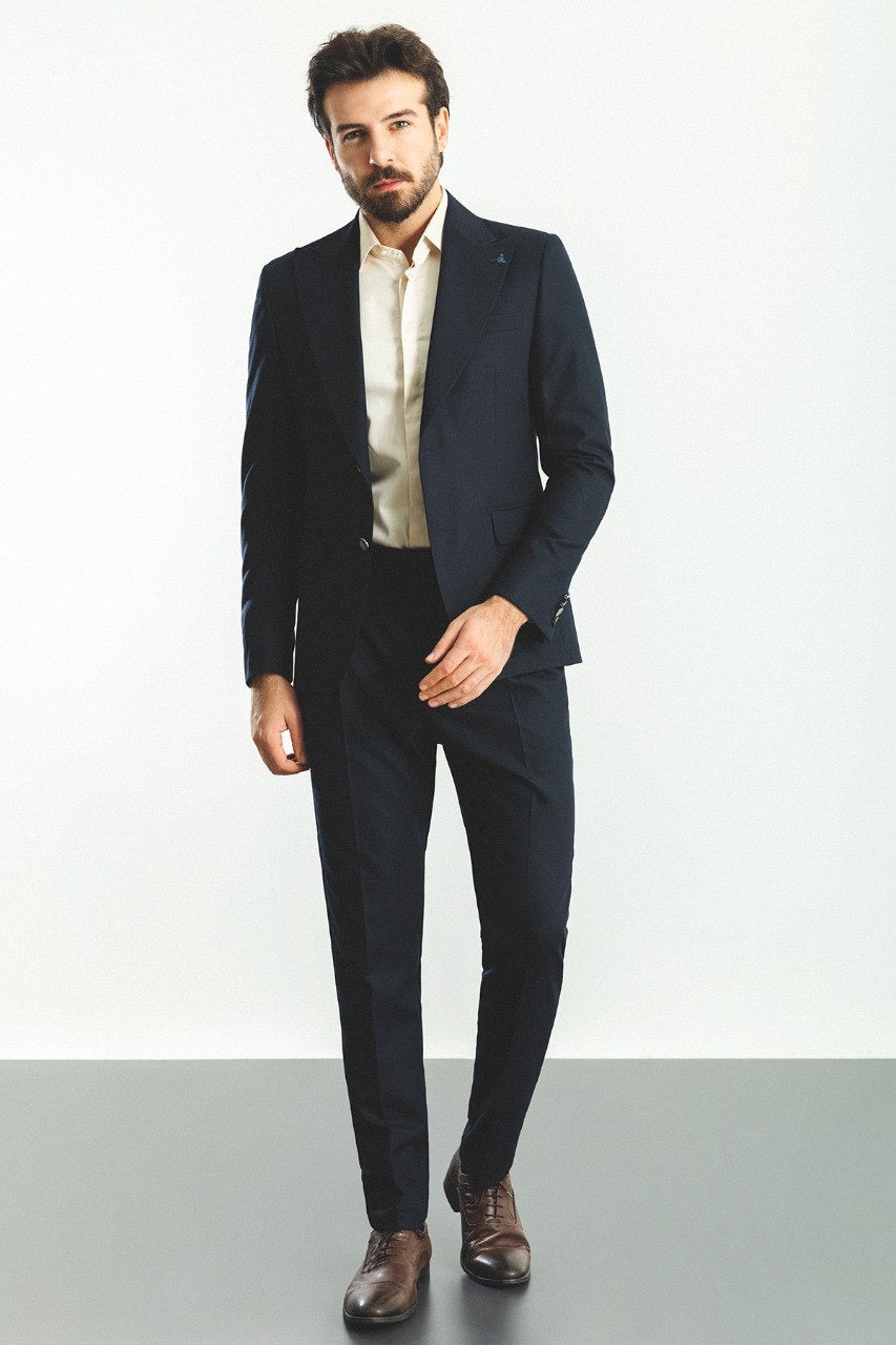 Brabion Rocco Navy Blue Slim Fit Peak Lapel Suit for Modern Men
