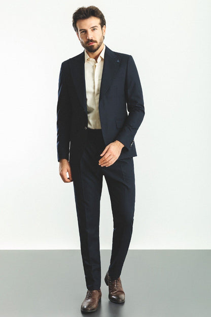 Brabion Rocco Navy Blue Slim Fit Peak Lapel Suit for Modern Men