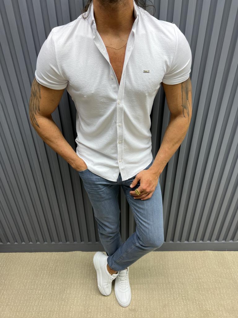 Brabion Evo White Slim Fit Short Sleeve Shirt