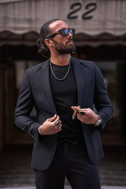 Brabion Lance Black Slim Fit Notch Lapel Suit – Elevate Your Wardrobe