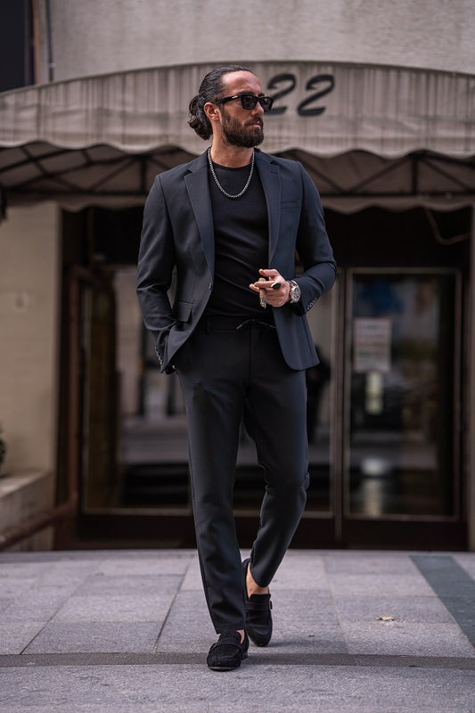 Brabion Lance Black Slim Fit Notch Lapel Suit – Elevate Your Wardrobe