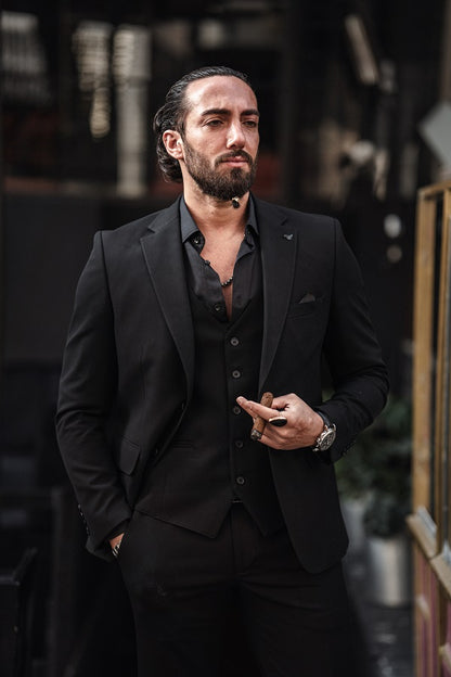 Brabion Lance Black Slim Fit Notch Lapel 3 Piece Suit - Elevate Your Style