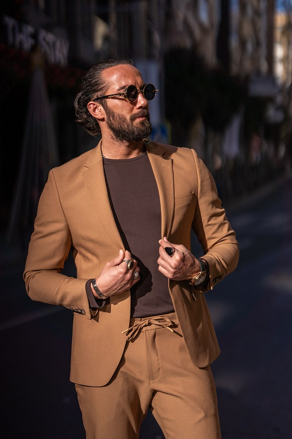 Brabion Lance Camel Slim Fit Notch Lapel Suit