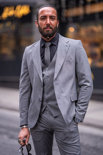 Brabion Lance Light Gray Slim Fit Notch Lapel 3 Piece Suit