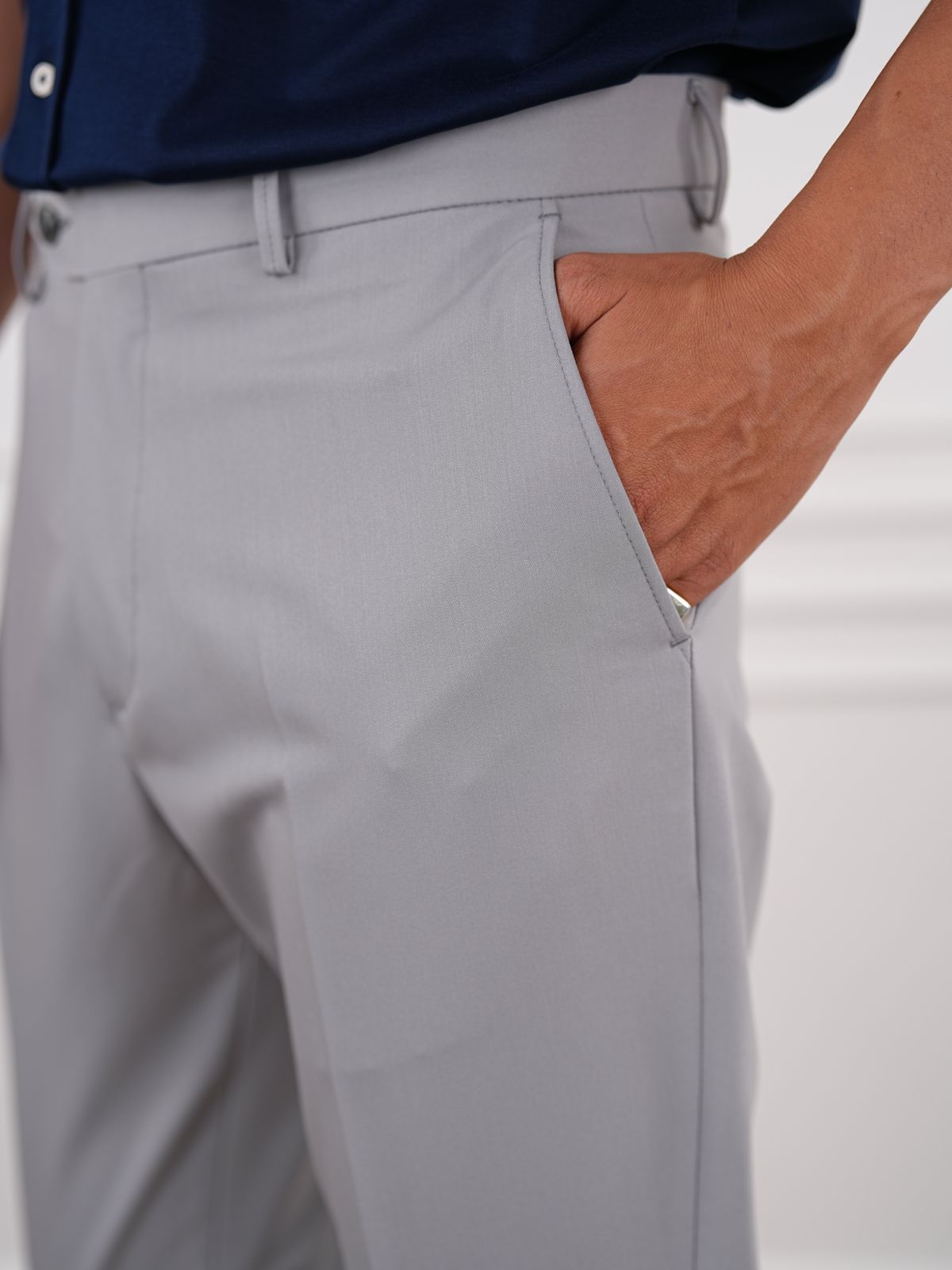 Gray Slim Fit High Waist Trousers