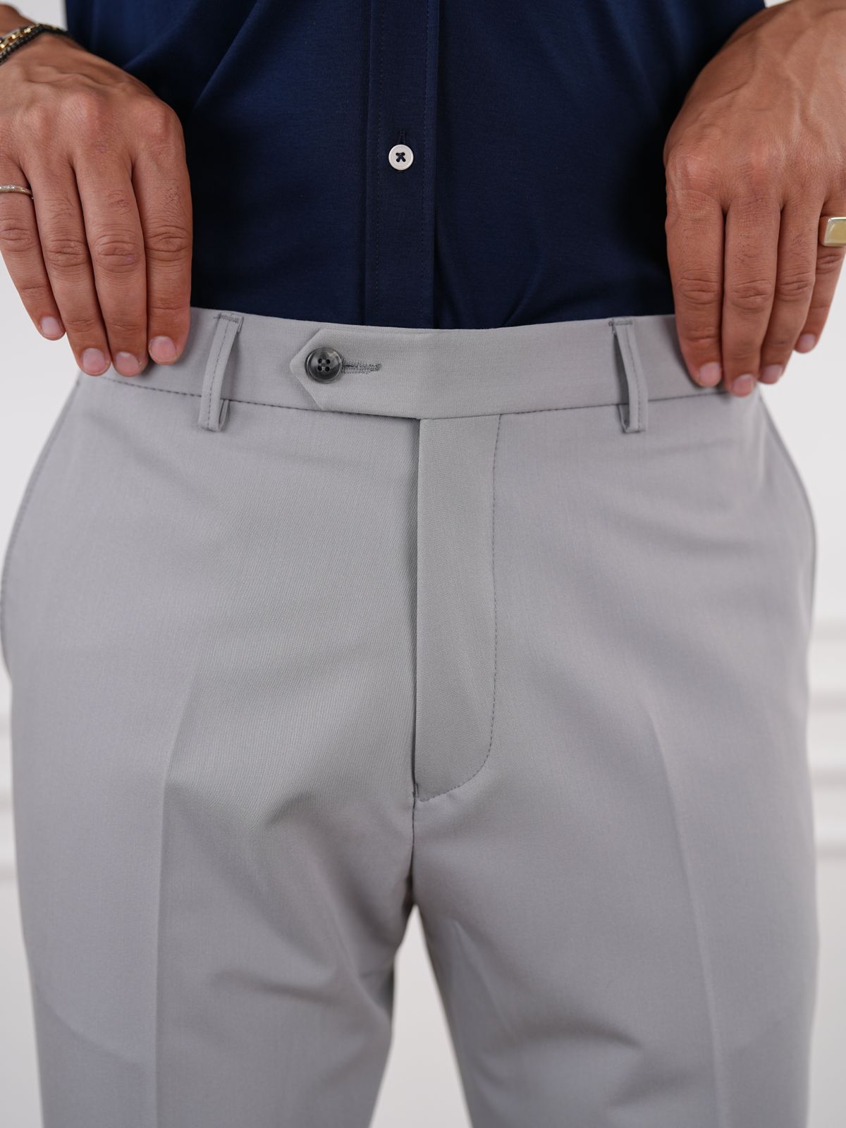 Gray Slim Fit High Waist Trousers