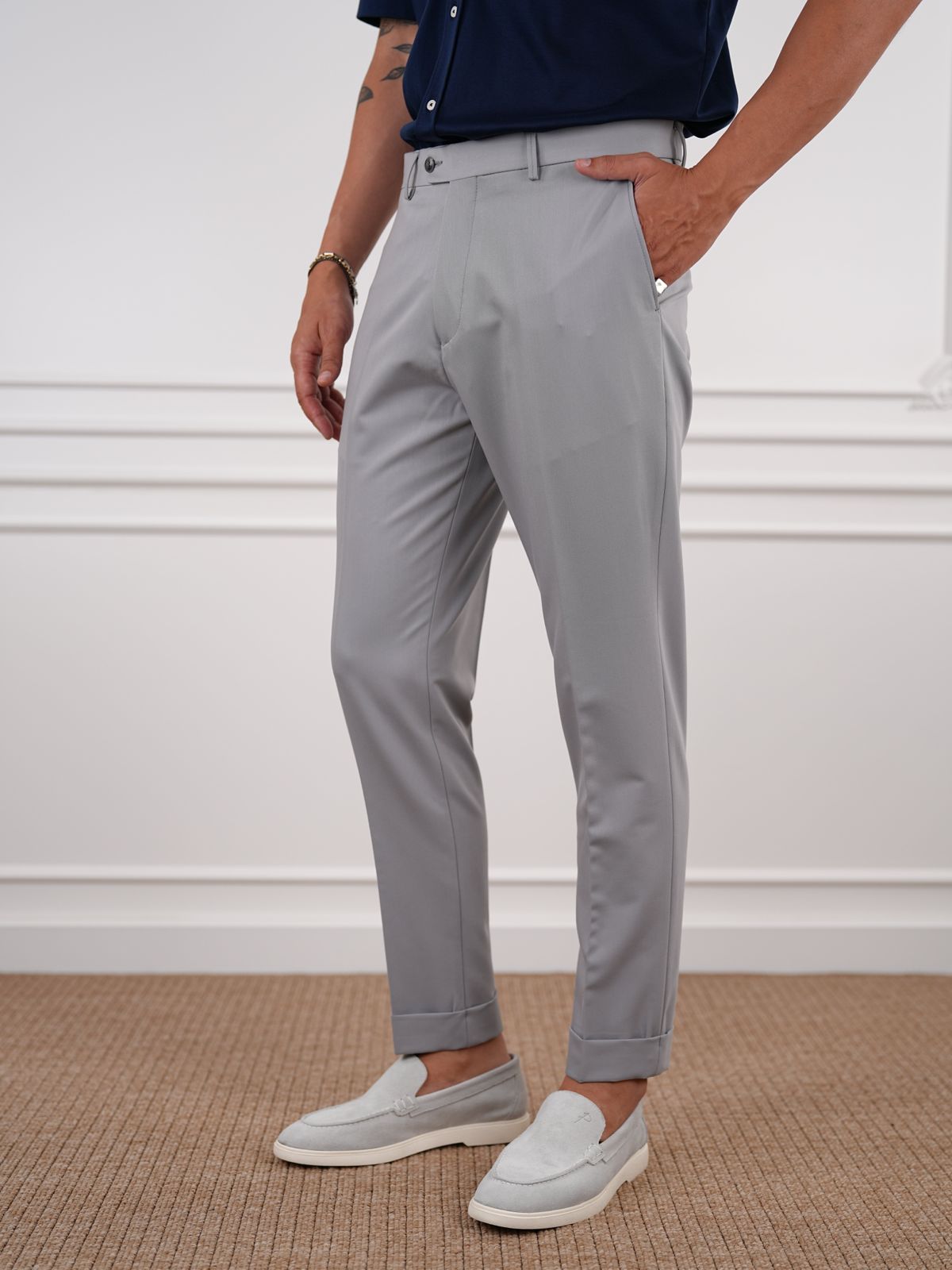 Gray Slim Fit High Waist Trousers