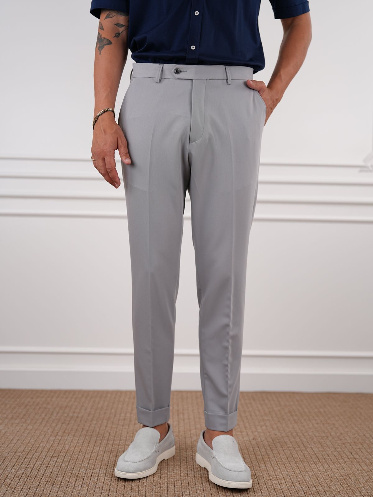Gray Slim Fit High Waist Trousers