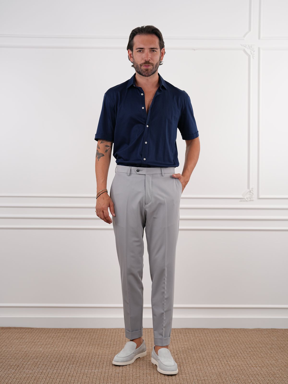 Gray Slim Fit High Waist Trousers
