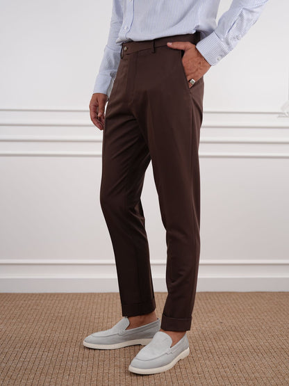 Brown Slim Fit High Waist Trousers
