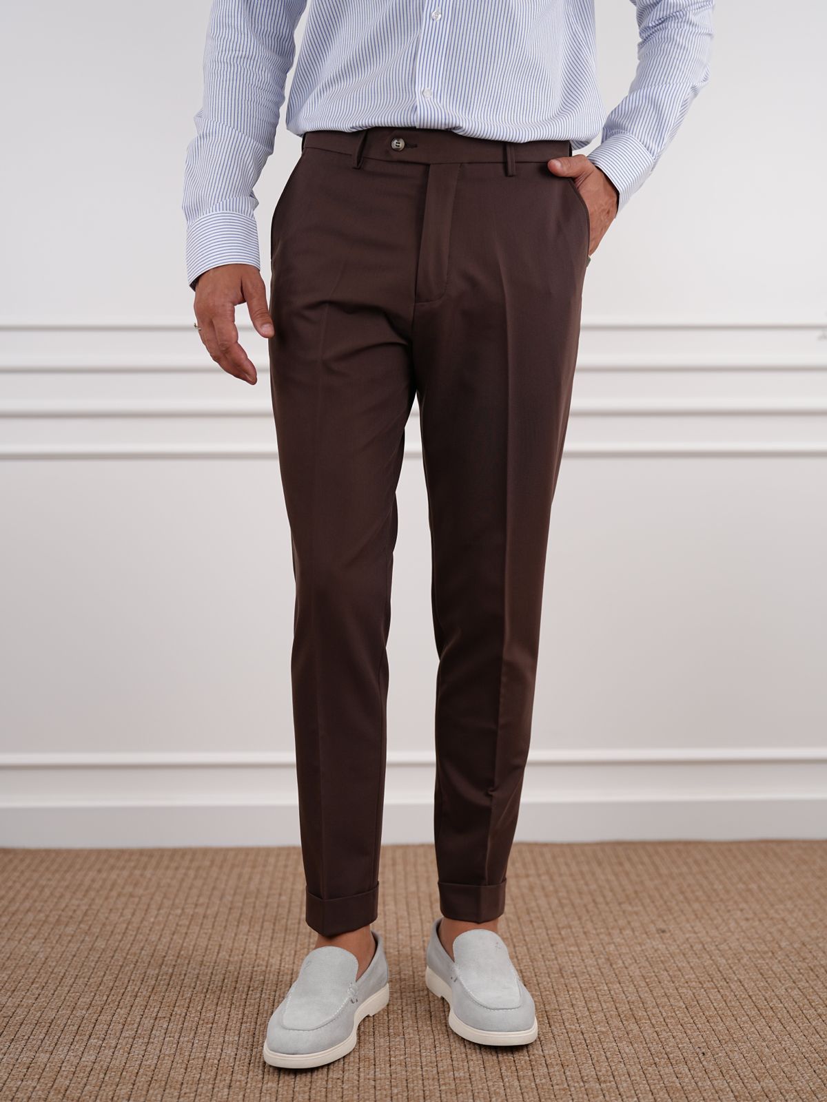 Brown Slim Fit High Waist Trousers