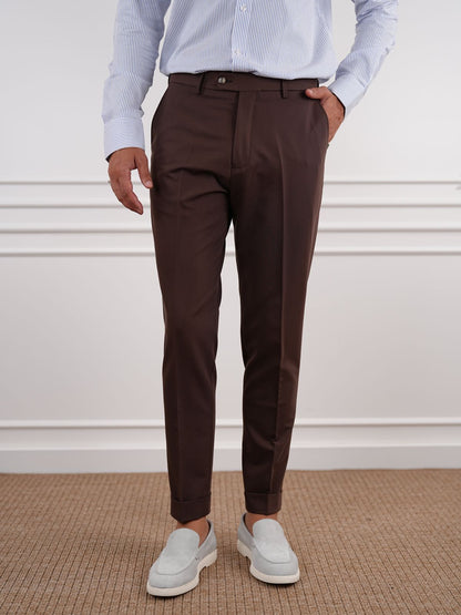 Brown Slim Fit High Waist Trousers
