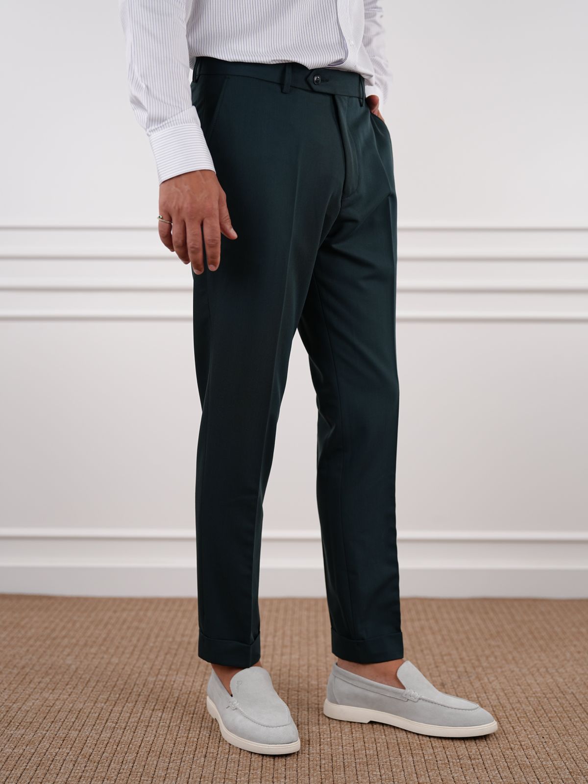 Green Slim Fit High Waist Trousers