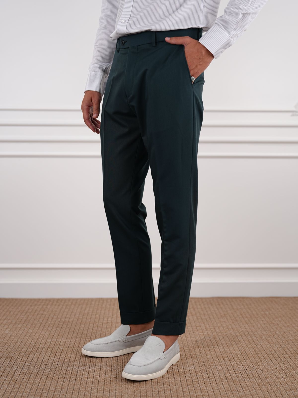 Green Slim Fit High Waist Trousers