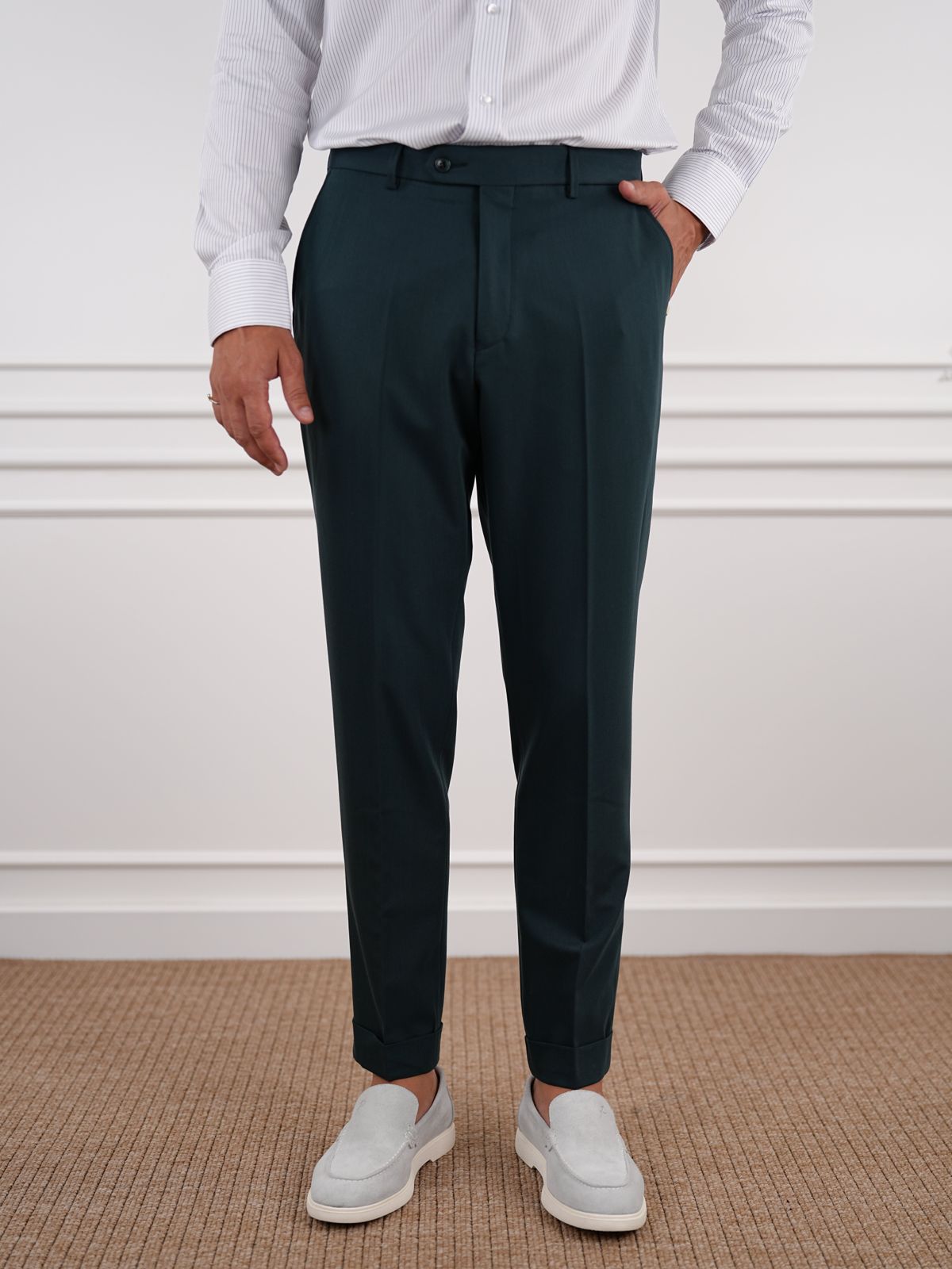 Green Slim Fit High Waist Trousers