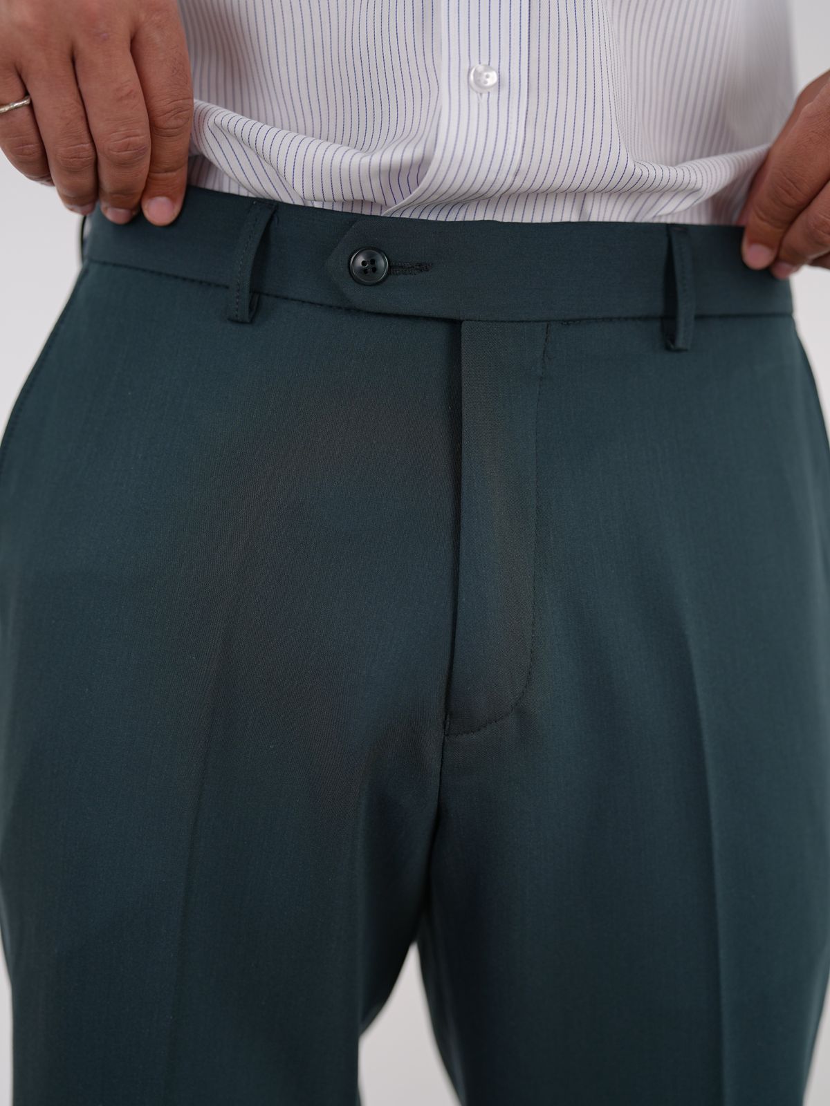 Green Slim Fit High Waist Trousers