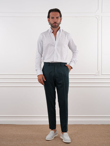 Green Slim Fit High Waist Trousers