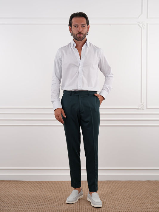 Green Slim Fit High Waist Trousers