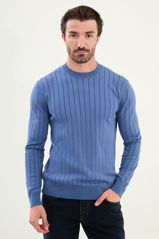 Men’s Blue Ribbed Slim Fit Sweater