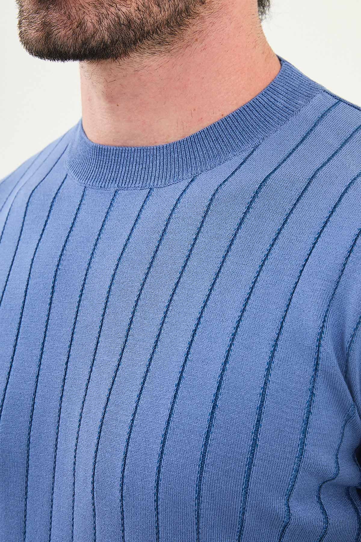 Men’s Blue Ribbed Slim Fit Sweater