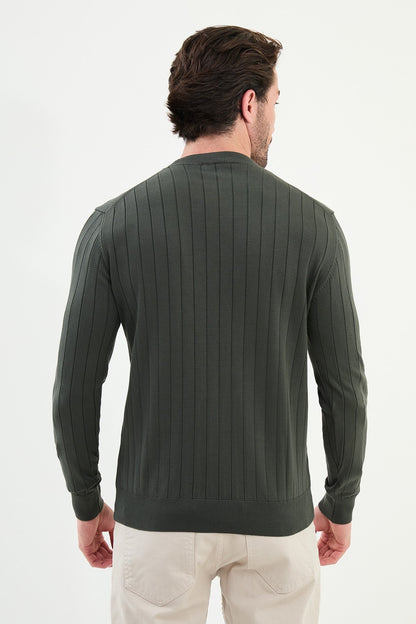 Men’s Khaki Green Ribbed Slim Fit Sweater