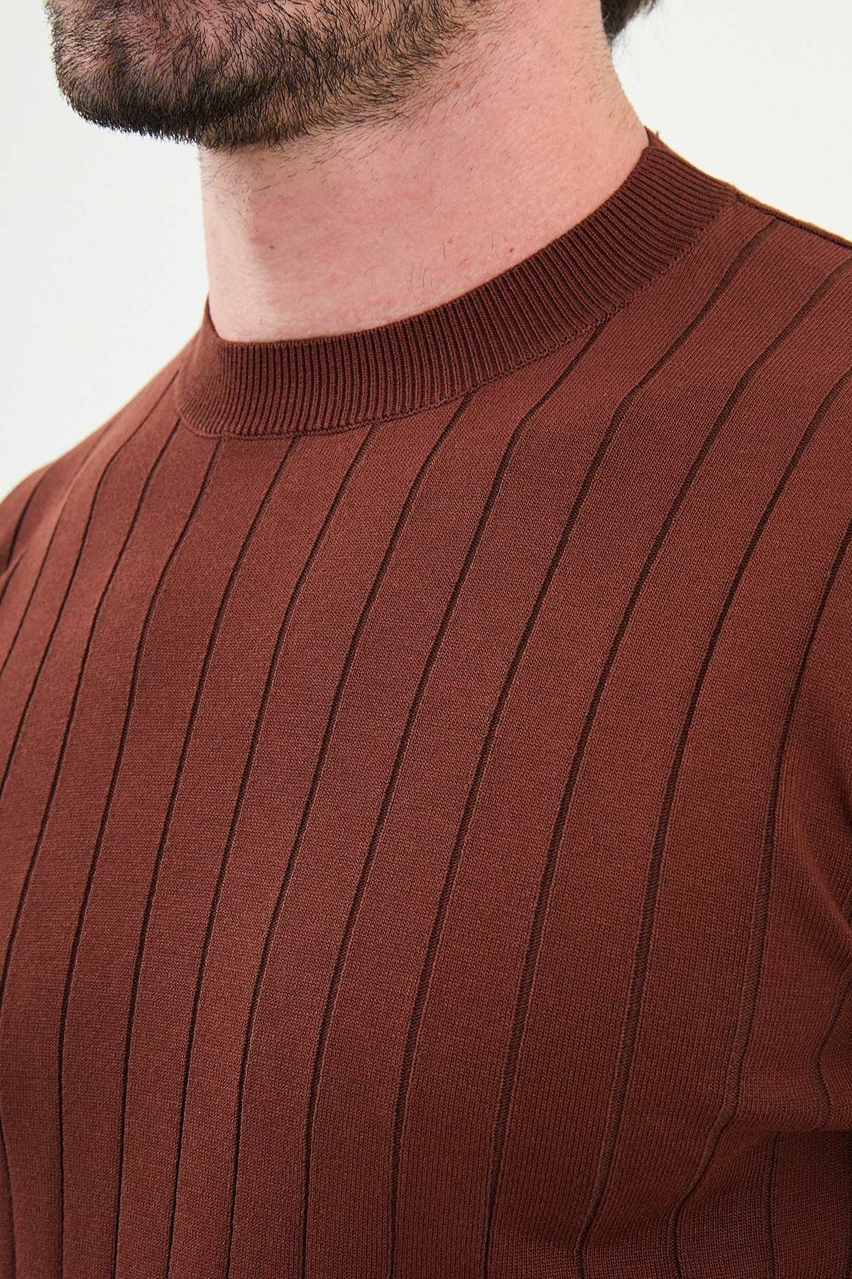 Men’s Tile Brown Ribbed Slim Fit Sweater