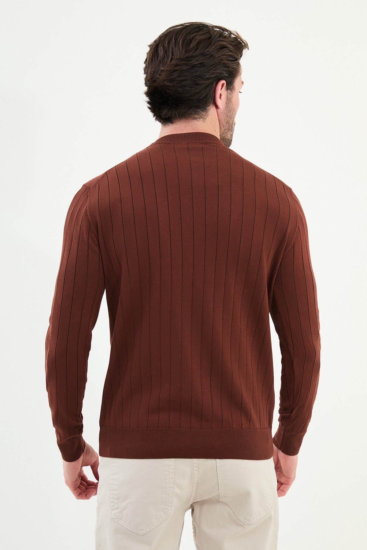 Men’s Tile Brown Ribbed Slim Fit Sweater