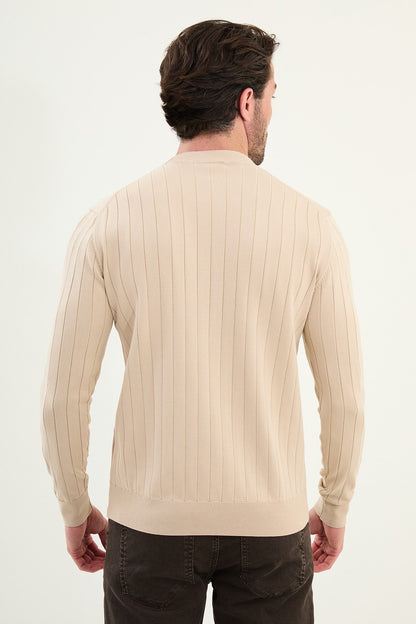 Men’s Beige Ribbed Slim Fit Sweater