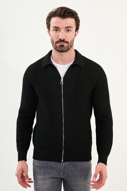 Men’s Black Ribbed Zip Cardigan