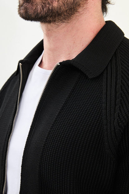 Men’s Black Ribbed Zip Cardigan