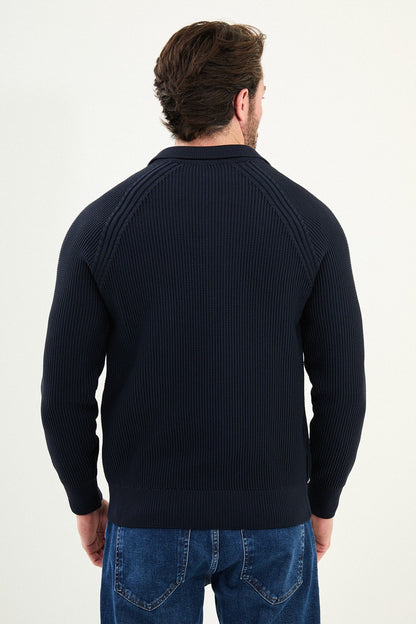 Men’s Navy Blue Ribbed Zip Cardigan