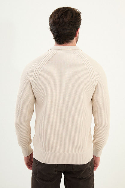 Men’s Beige Ribbed Zip Cardigan