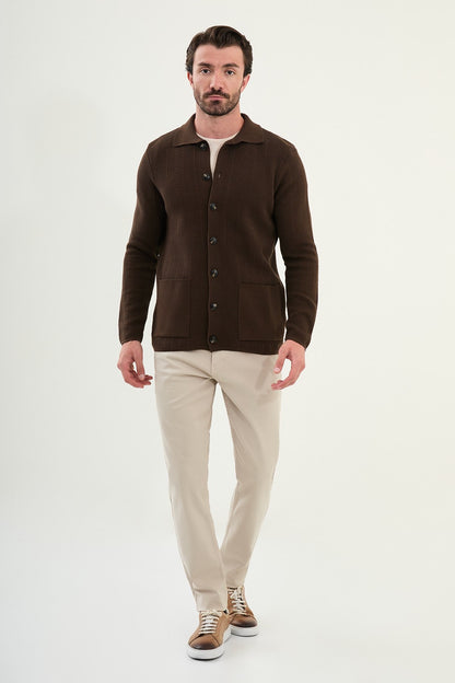 Men's Slim-Fit Button-Up Knit Cardigan – Brown
