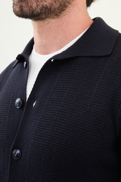 Men's Slim-Fit Button-Up Knit Cardigan – Navy Blue