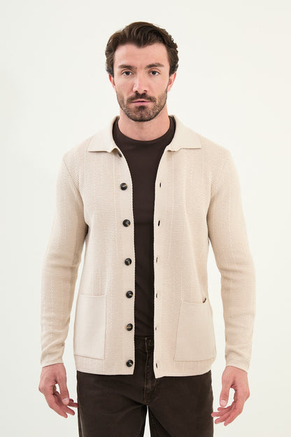 Men's Slim-Fit Button-Up Knit Cardigan – Beige