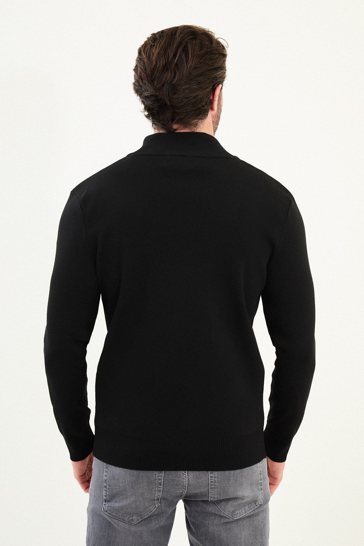 Men's Slim-Fit Zip-Up Knit Cardigan – Black