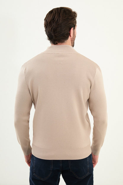 Men's Slim-Fit Zip-Up Knit Cardigan – Beige