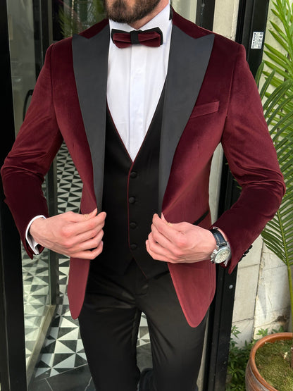 Bordeaux Velvet Slim-Fit Tuxedo 3-Piece