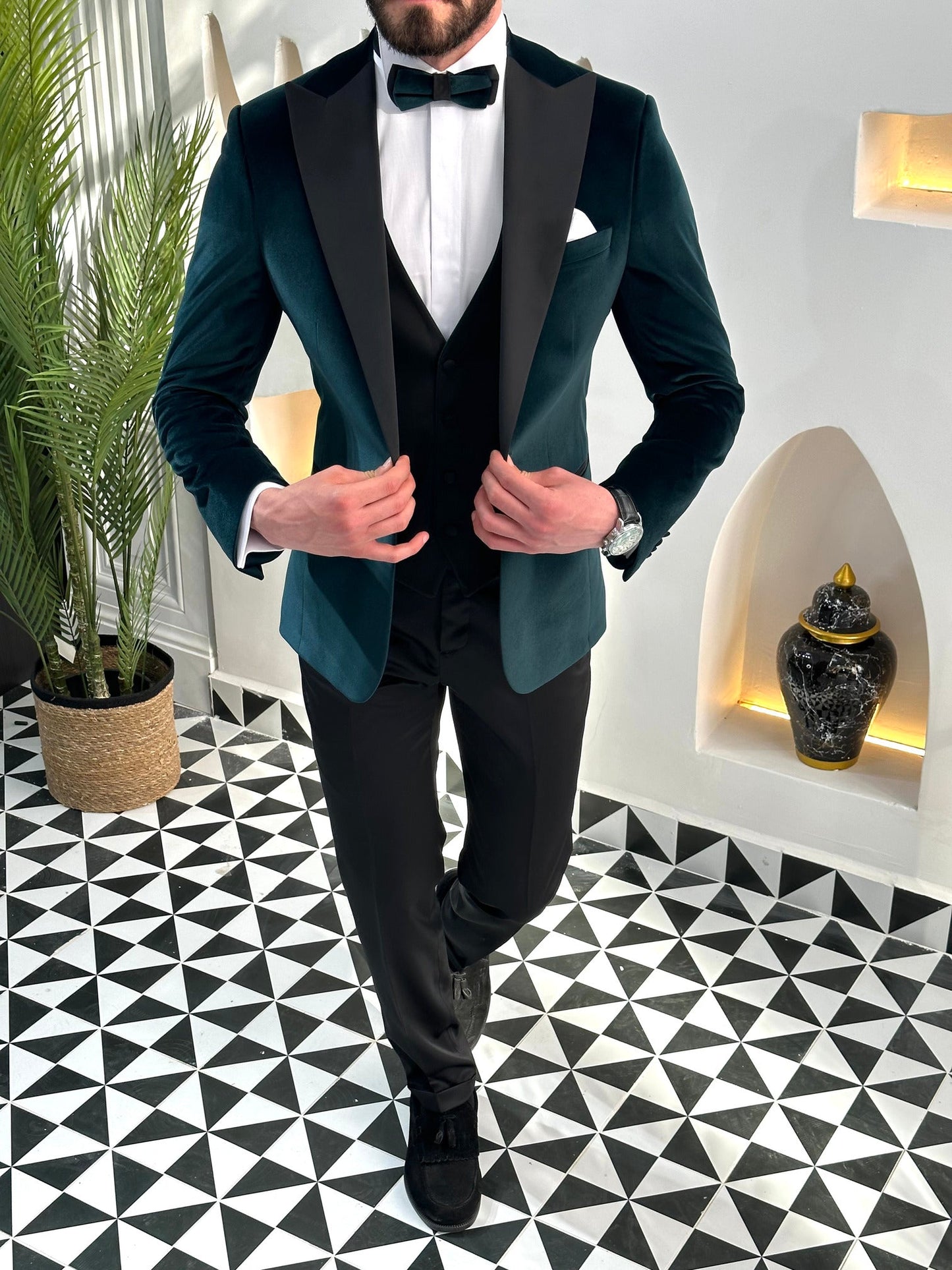 Emerald Velvet Slim-Fit Tuxedo 3-Piece