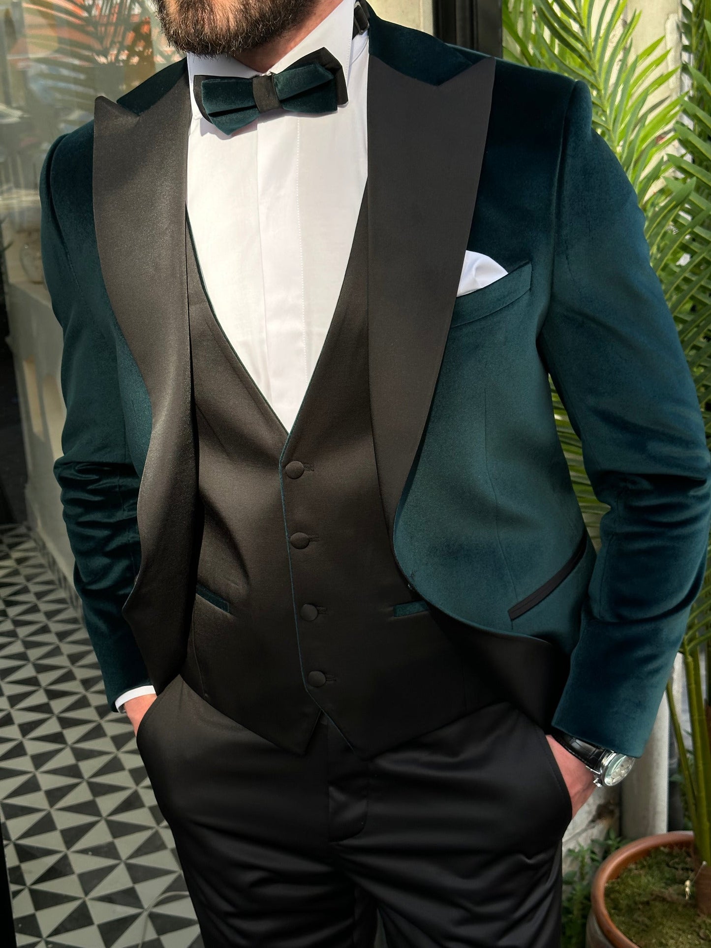 Emerald Velvet Slim-Fit Tuxedo 3-Piece