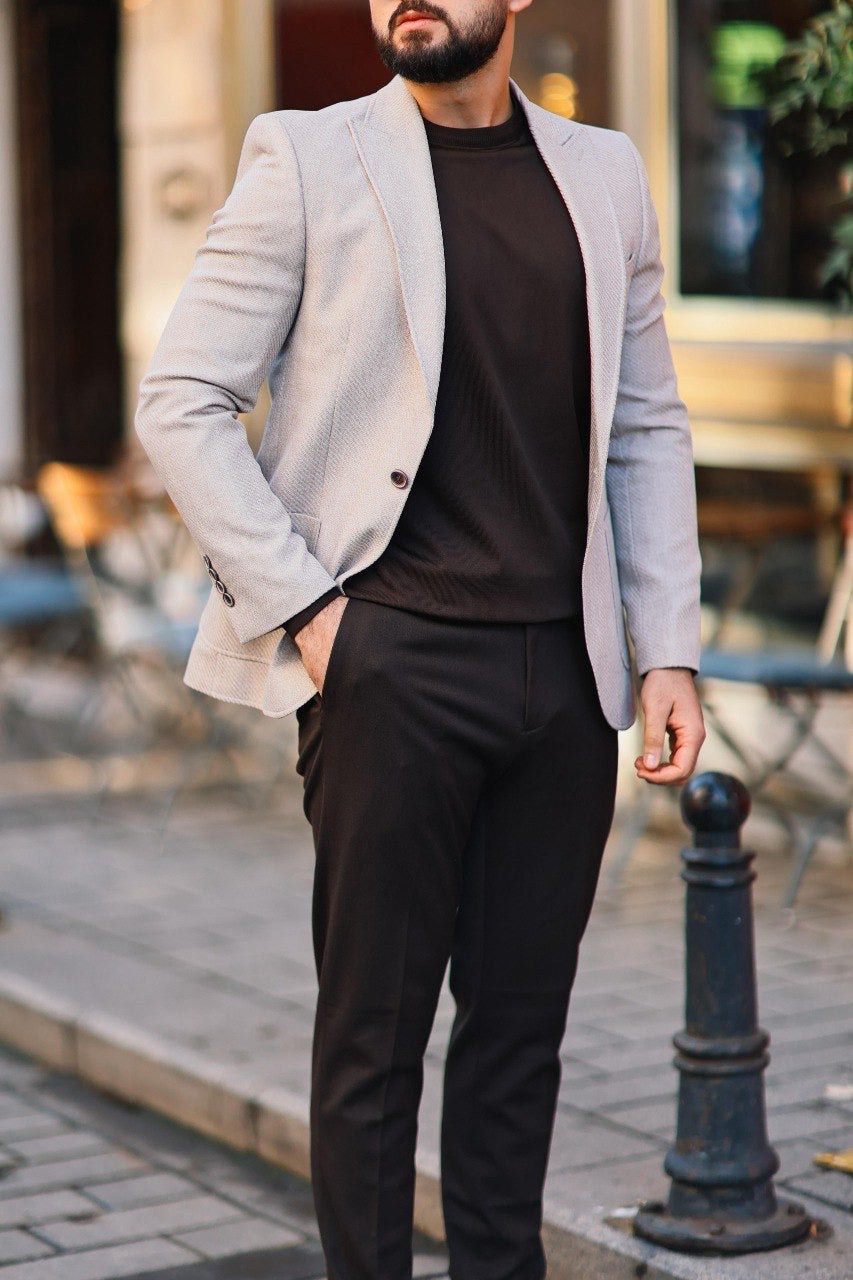 Men’s Beige Textured Slim-Fit Jacket - BRABION