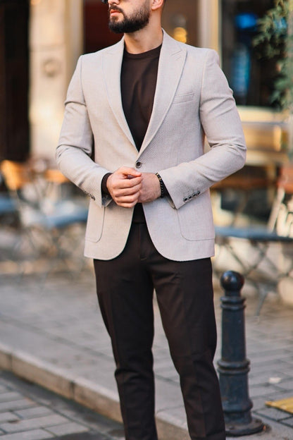 Men’s Beige Textured Slim-Fit Jacket - BRABION