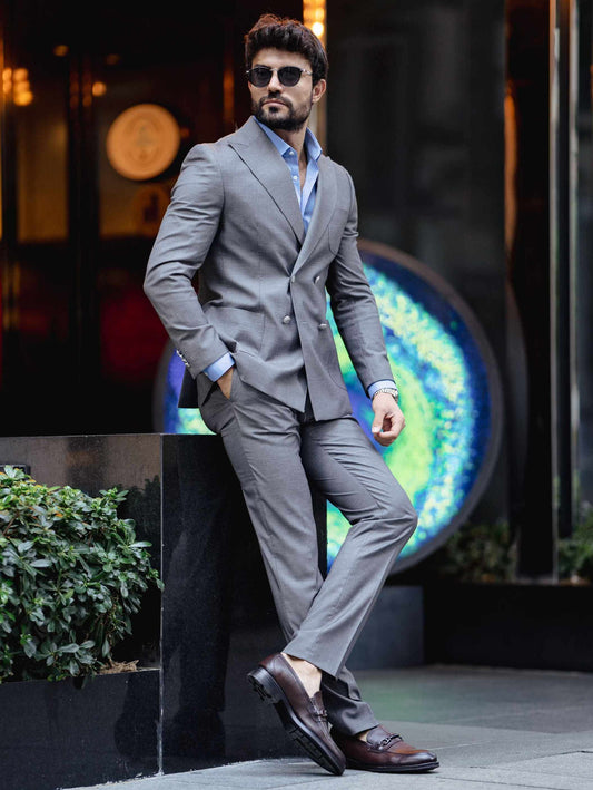 Grey Double Breasted Suit 2-Piece VIOSSI