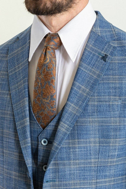 Brabion Elio Blue Slim Fit Notch Lapel 3 Piece Plaid Suit