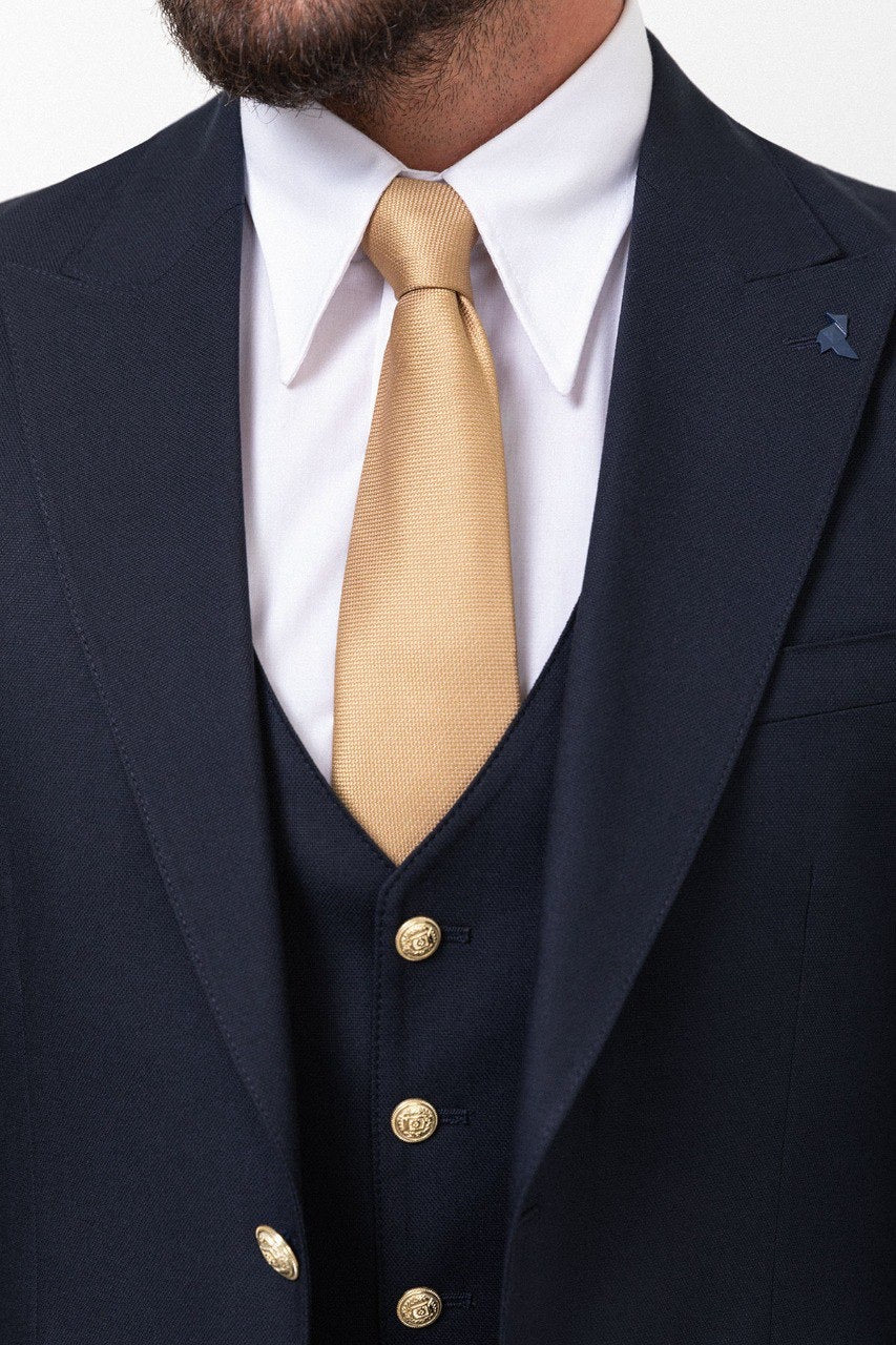 Brabion Marco Navy Blue Slim Fit Peak Lapel 3 Piece Suit