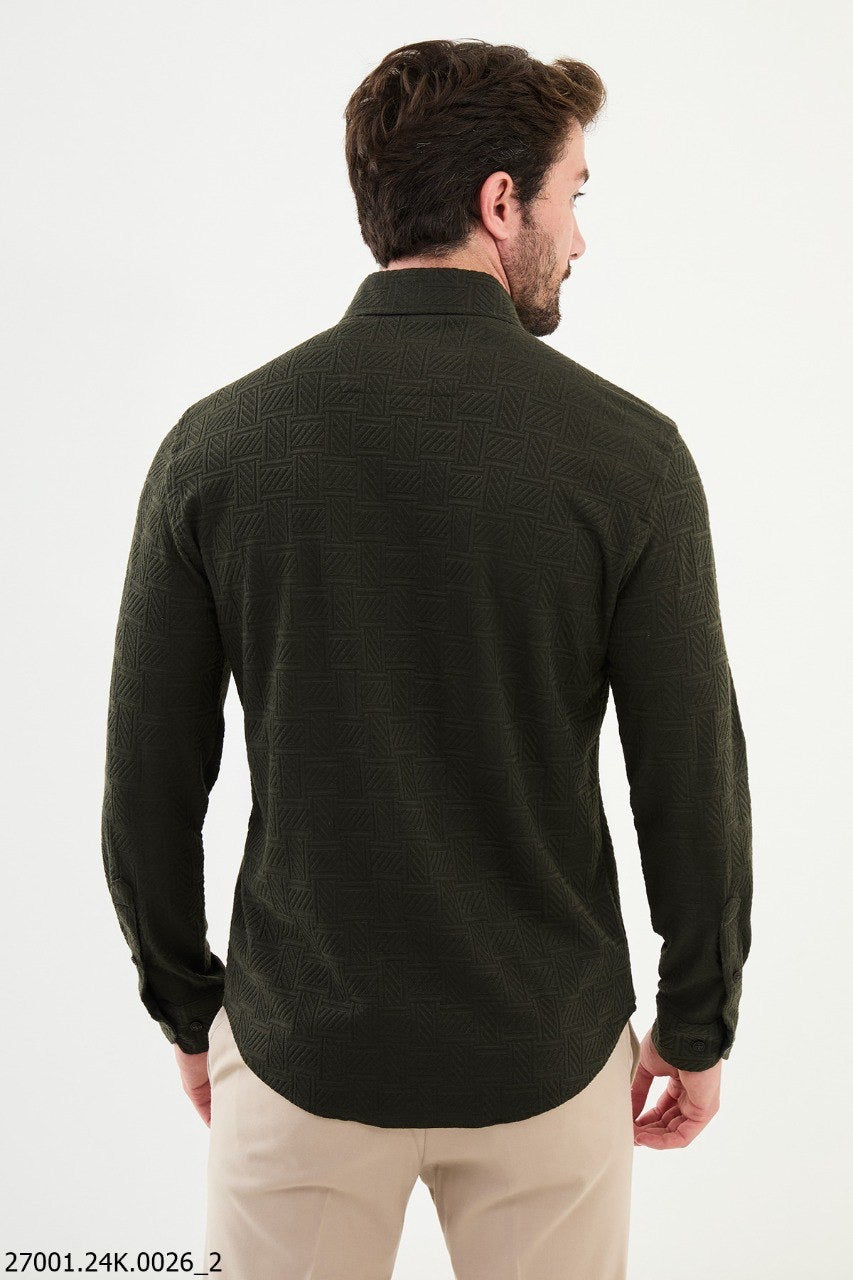 Brabion Nico Khaki Slim Fit Woven Pattern Casual Shirt