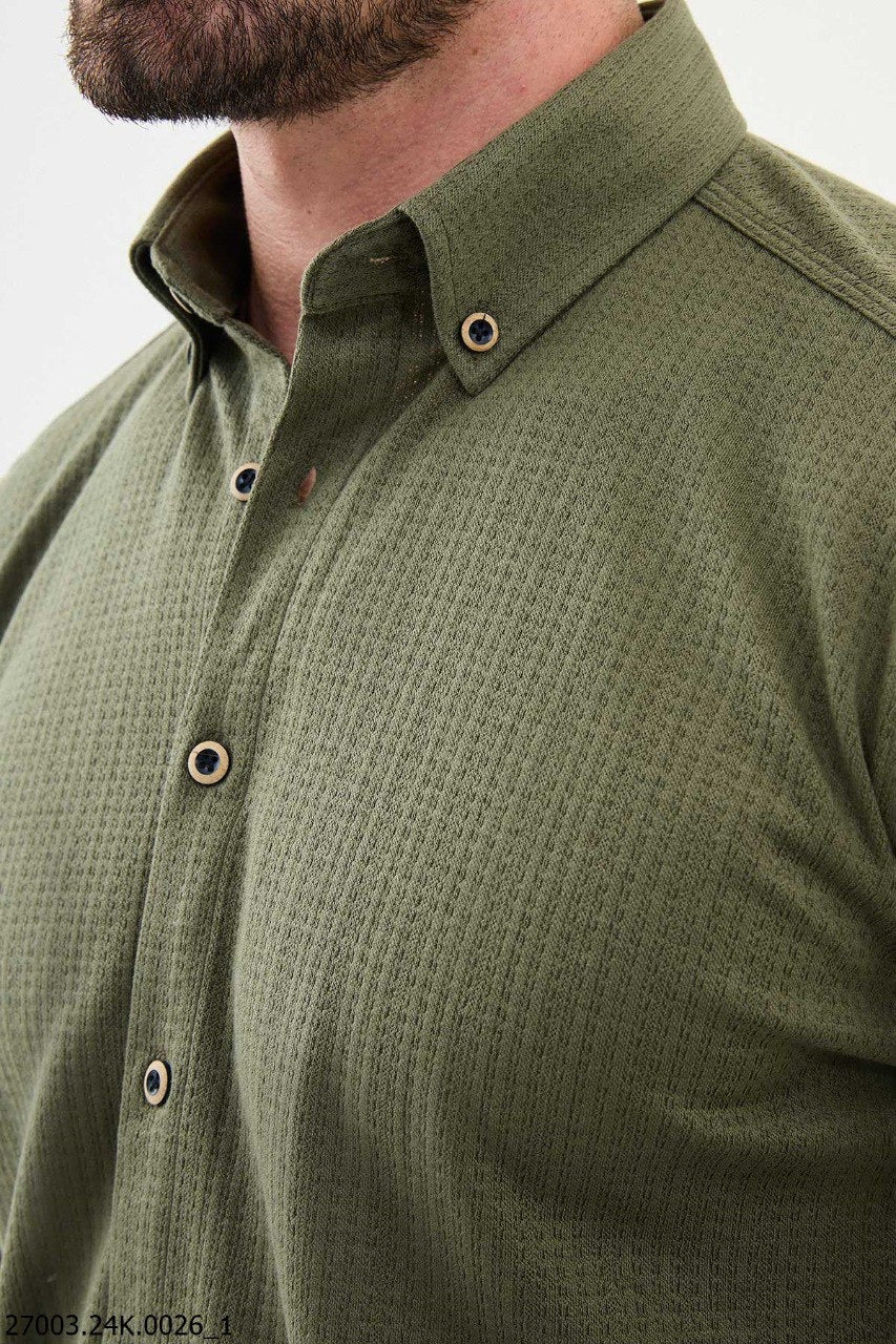 Brabion Nico Khaki Slim Fit Cross Pattern Casual Shirt