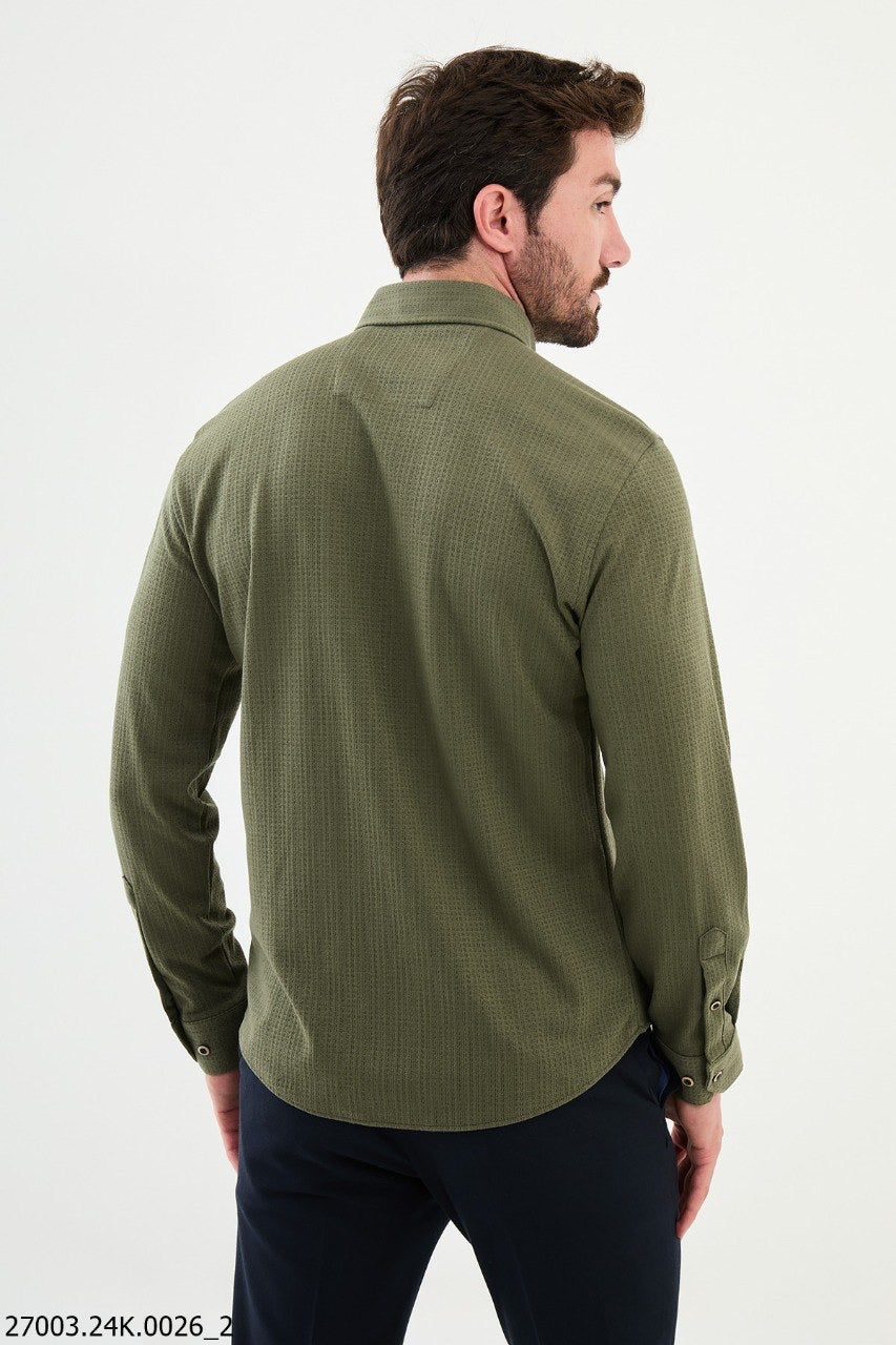 Brabion Nico Khaki Slim Fit Cross Pattern Casual Shirt