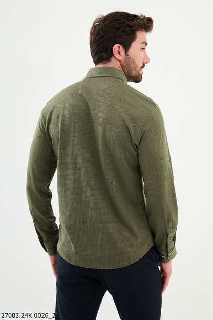 Brabion Nico Khaki Slim Fit Cross Pattern Casual Shirt