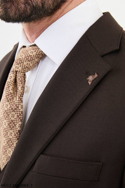 Brabion Diego Coffee Brown Notch Lapel 3 Piece Wool Suit